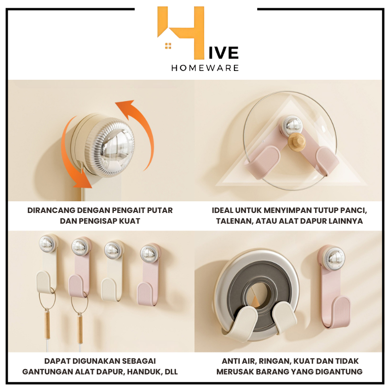 Jual HIVE Rak Tutup Panci Putar Dengan Penghisap, Talenan, Kait Talenan ...