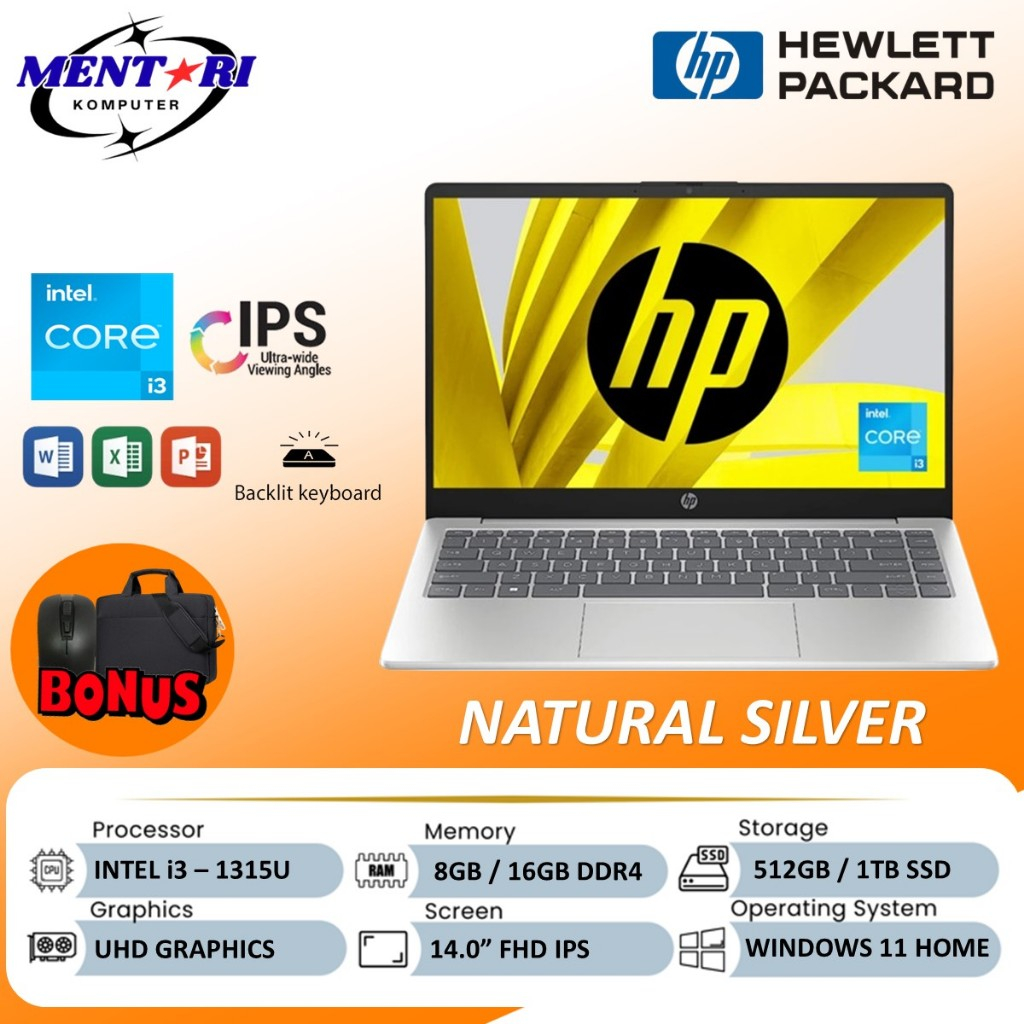 Laptop HP 14s Core i3 1315U Gen 13 RAM 16GB SSD 1TB 14 inch Win 11 FHD Ips  Baru