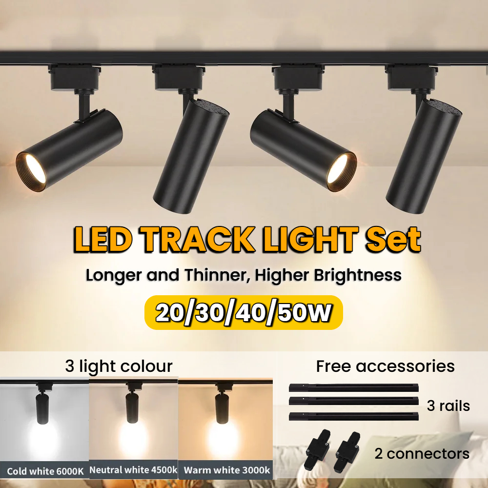 Jual Lampu Rell Track LED Sorot Rel Spotlight 20/30/40/50W Set Plafon ...