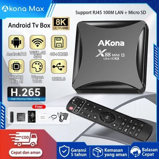 Akona Android TV Box 8K UHD Android 13 OS Set Top Box Stb Android Tv Ram 4Gb Rom 32Gb WiFi2.4G&5G USB3.0 RK3528 10bit RJ45 100Mpbs Smart Tv Box（Free Local TV )