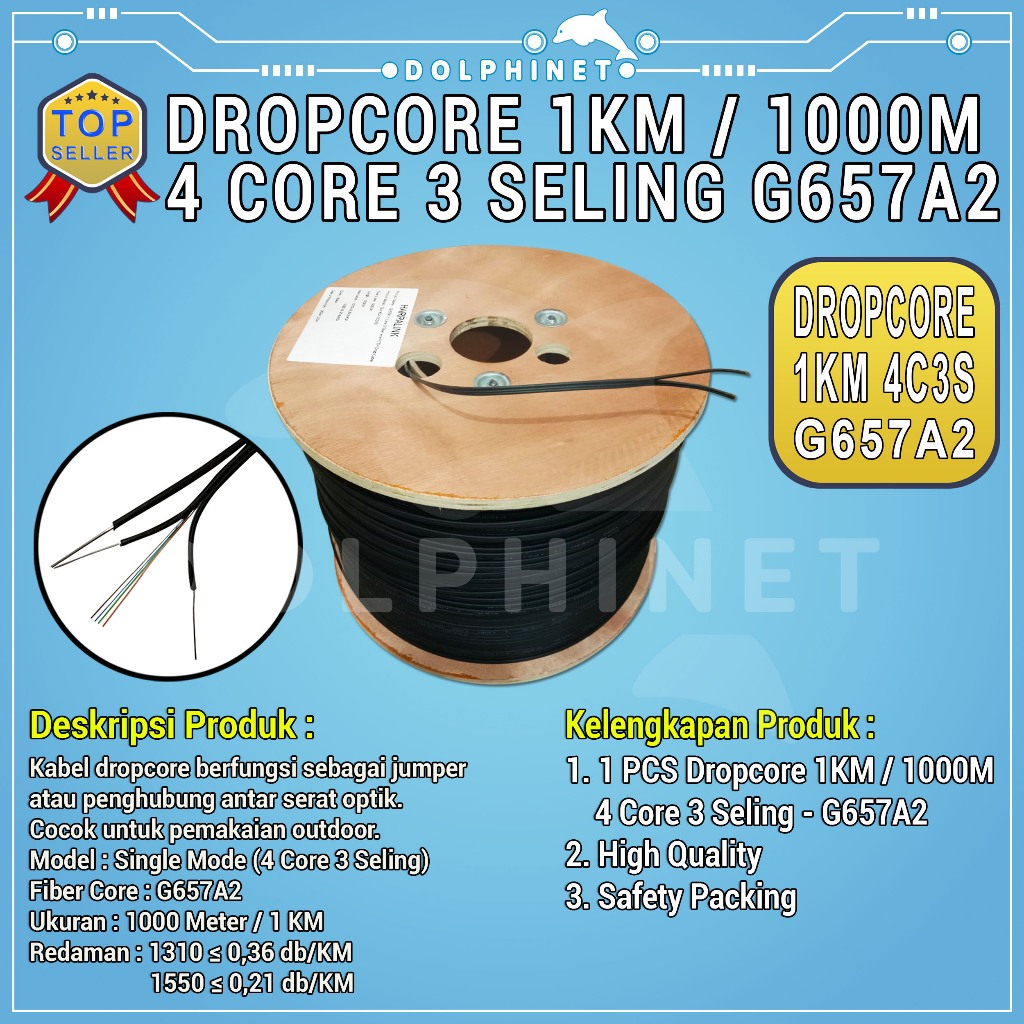 Jual Kabel Dropcore Fiber Optic 4 Core 3 Seling 1KM Best Quality Core ...