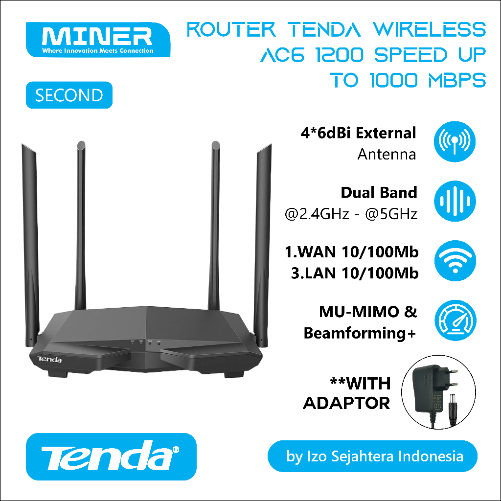 Jual Router Wireless Tenda AC6/AC7 AC1200 Smart Dual Band 4 Antena ...