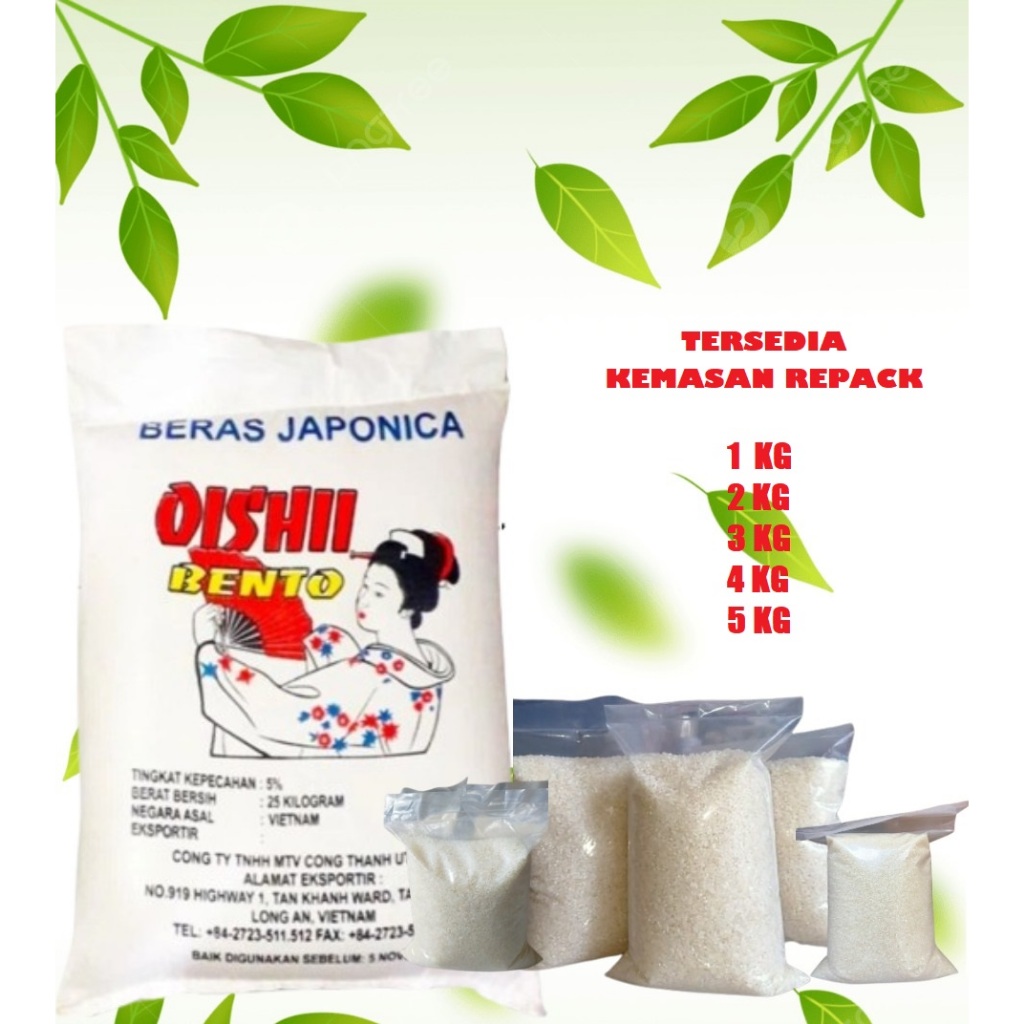 Jual Beras Jepang Sushi Japonica OISHI BENTO Kemasan Repack 4 kg ...