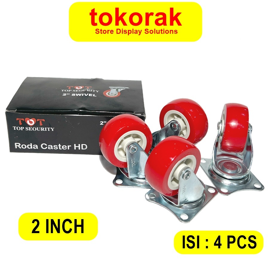 Jual TOT RODA 2 INCH PLAT HIDUP PU MERAH TOT RODA 2