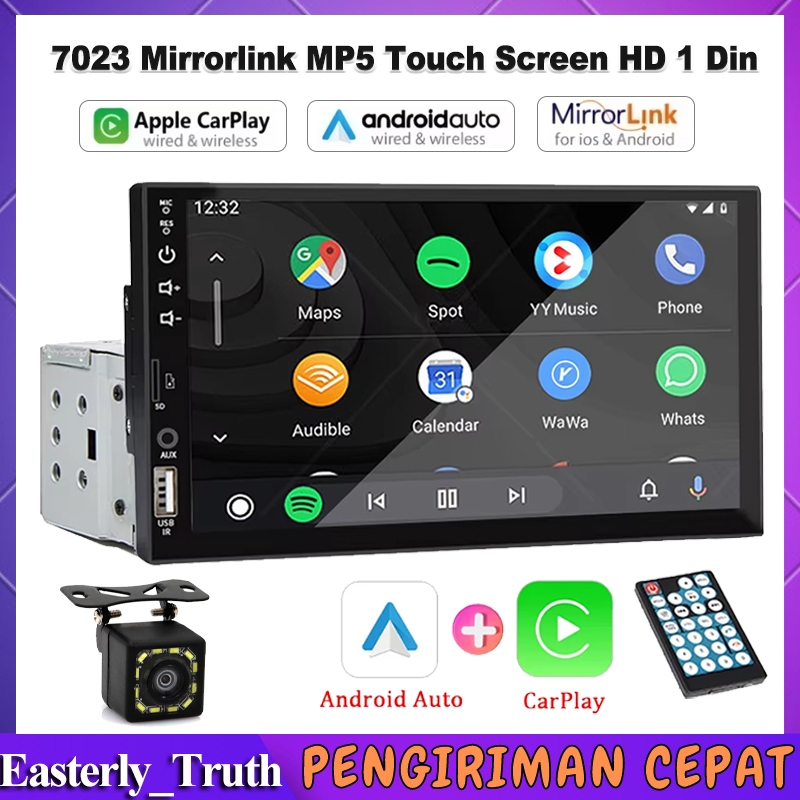 Head Unit 7Inch 1 Din 7023 Mirrorlink MP5 Touch Screen HD Bluetooth Radio FM / USB / TF