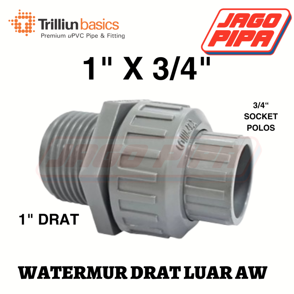 Jual Trilliun Watermur Drat Luar AW 1 x 3/4 Inch Water Union Valve ...