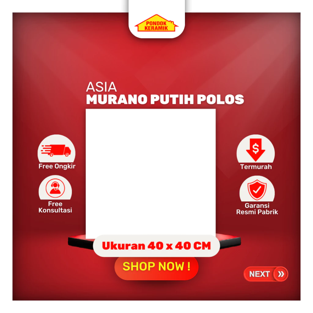 Keramik Lantai Asia 40x40 Murano Putih Polos Kilap Kulit Jeruk