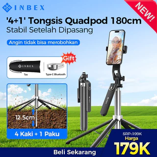 INBEX IB180 '4+1' Tongsis Tripod Bluetooth Quadpod 1.8m  konten kreator Tripod portable   Fill light Selfie Stick Bluetooth 4in1 Tongsis Gimbal untuk Handphone Kamera Ring Light