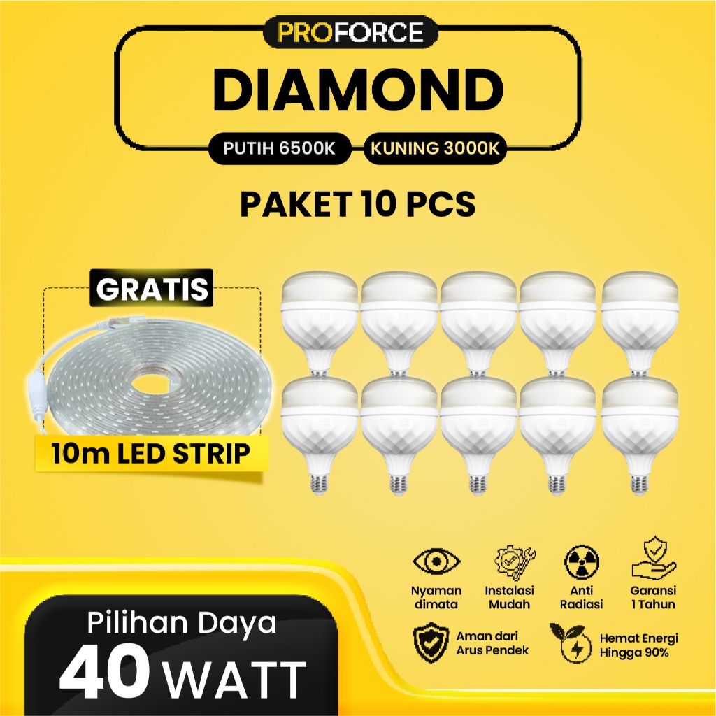Jual Proforce Indonesia Lampu Bohlam LED Rumah Diamond 40 Watt 4000 ...
