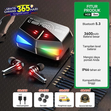 TWS M28 Wireless Bluetooth 5.3 Gaming Headsets HD Mirror With LED Smart Display 3600mAh Noise