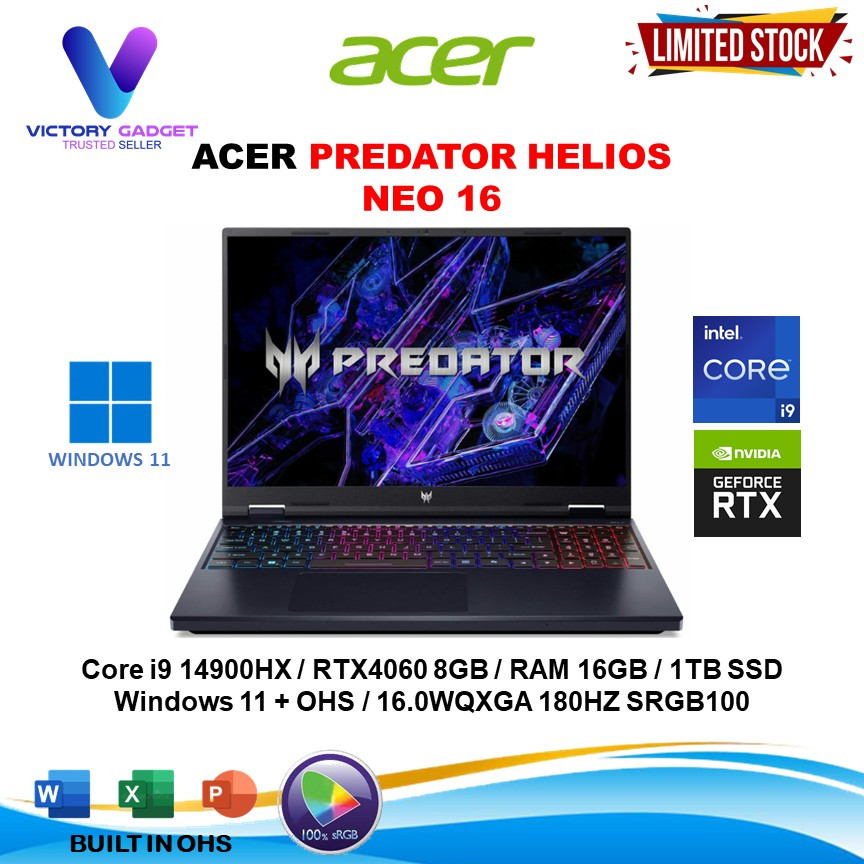 Jual ACER Predator Helios NEO 16 RTX4060 8GB i9 14900H 16GB 1TB SSD W11 ...