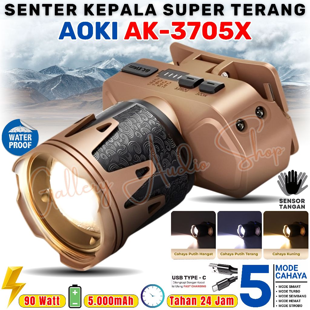 Jual Senter Kepala Premium AOKI AK-3705X LED 90 Watt Cahaya Putih ...