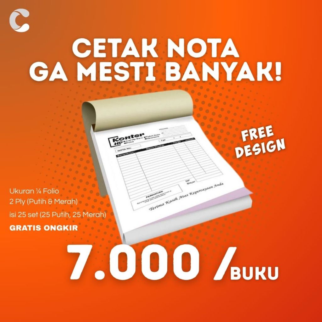 Jual Cetak Nota Folio/HVS, Cetak Satuan | Shopee Indonesia
