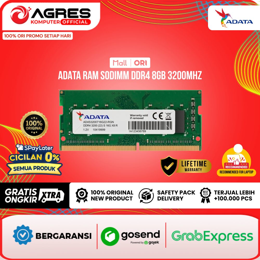 Jual ADATA RAM SODIMM DDR4 08GB 3200MHZ MEMORY LAPTOP | Shopee Indonesia