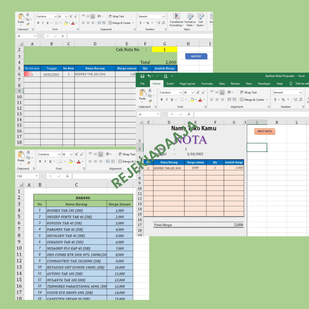 Jual (77) Aplikasi Nota Penjualan Excel Otomatis – Cetak Nota, Rekap ...