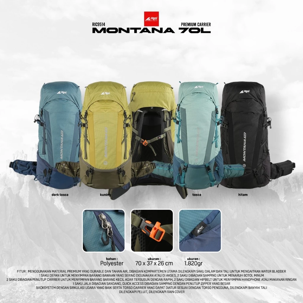 Tas Gunung / Carrier Premium Montana 70 Liter Arei Outdoorgear