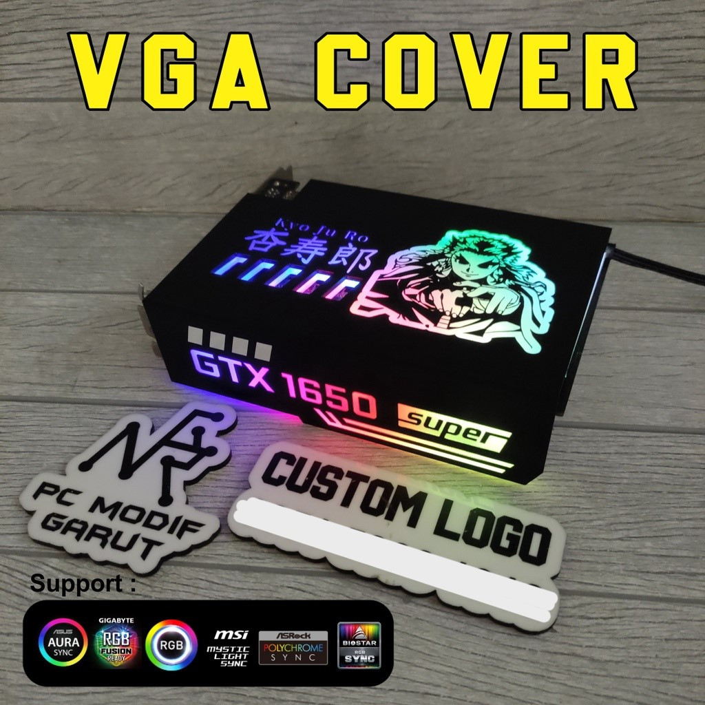 Jual VGA BACKPLATE atas dan samping cover led rgb LOGO custom