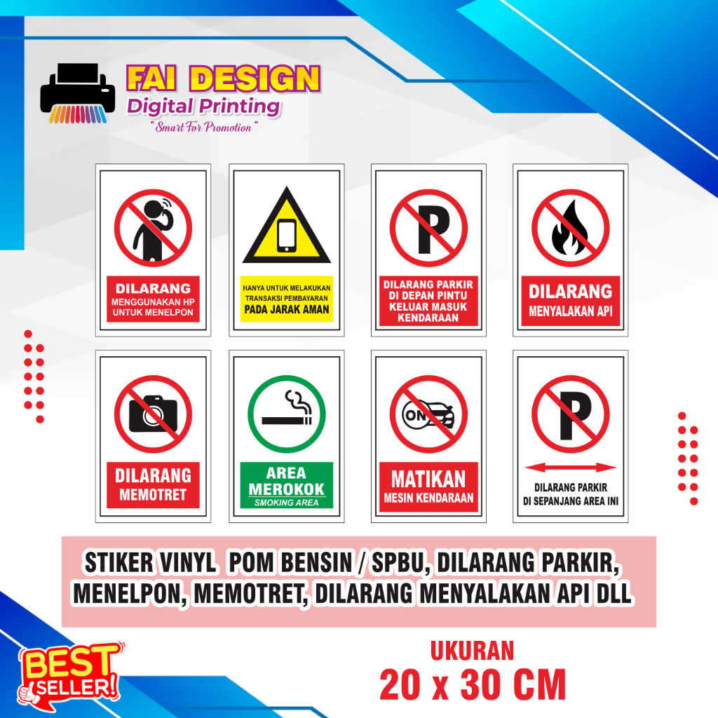 Jual Stiker Vynil POM Bensin/SPBU,Dilarang Parkir,Menelepon,Memotret ...