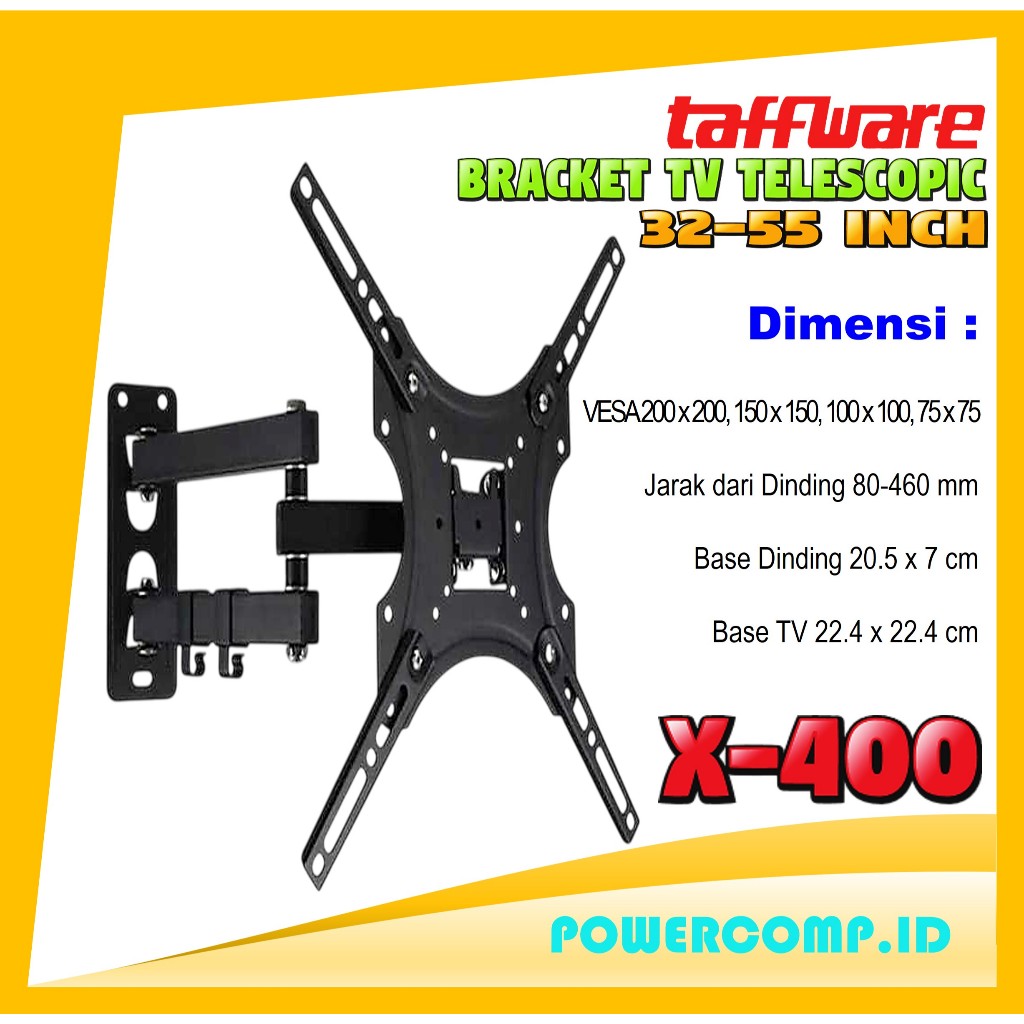Jual Taffware Bracket TV Dinding 32 40 43 50 55 Inch Bisa Tarik Dorong ...