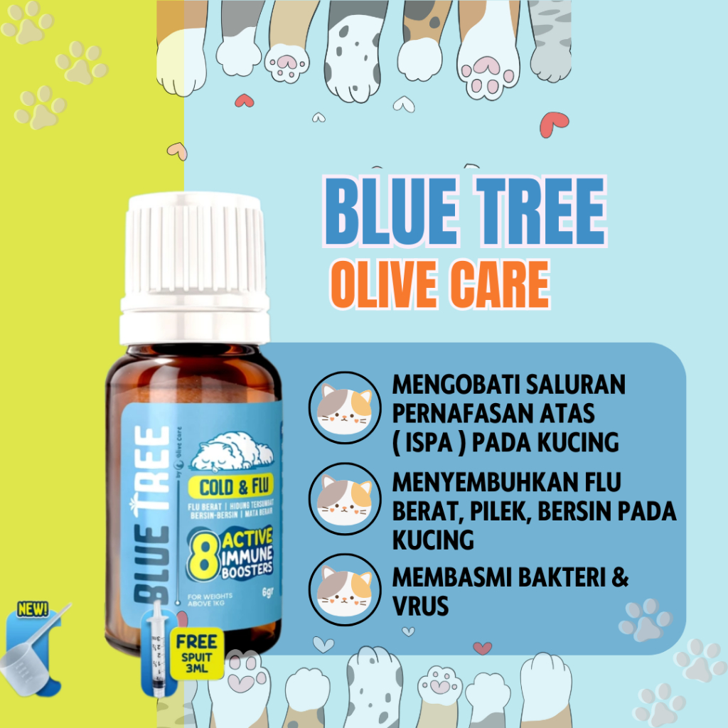 Jual Olive Care Vitamin Obat Kucing BLUE TREE Cold & Flu dengan 8 Bahan ...