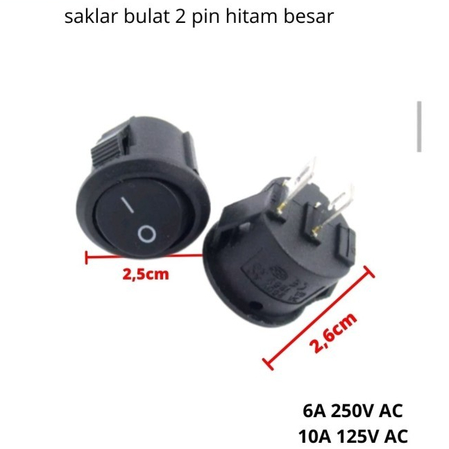 Jual ORIGINAL SAKLAR BULAT HITAM BESAR 2 PIN SWITCH ON OFF 2P 2 PIN ...