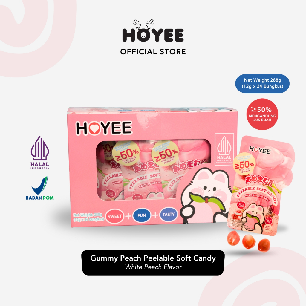 Jual HOYEE Peeling Gummy White Peach - Permen Lunak Jeli Rasa White ...