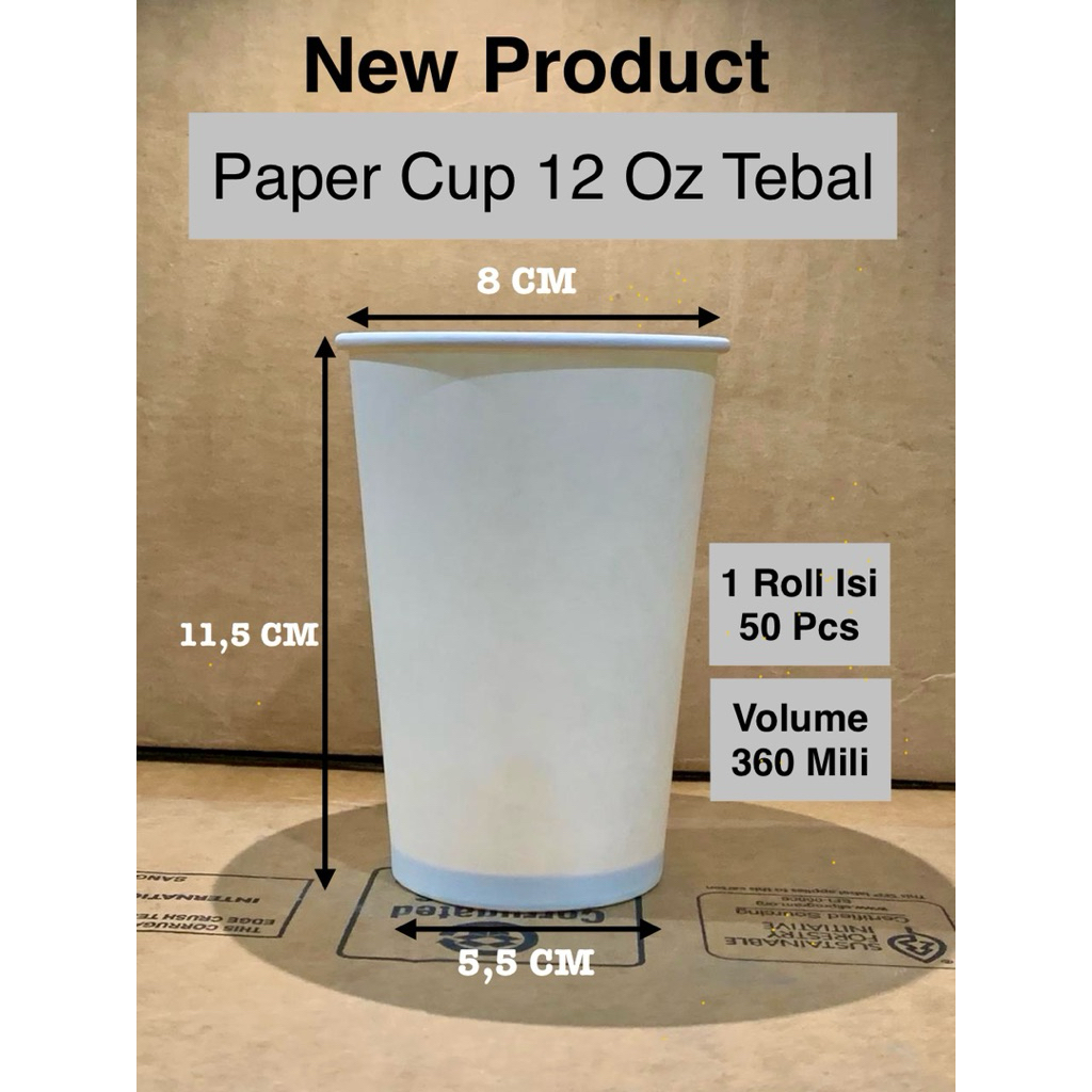 Jual 50 PCS Paper Cup 12 OZ Tebal Tahan Panas / Gelas kertas 12 OZ ...