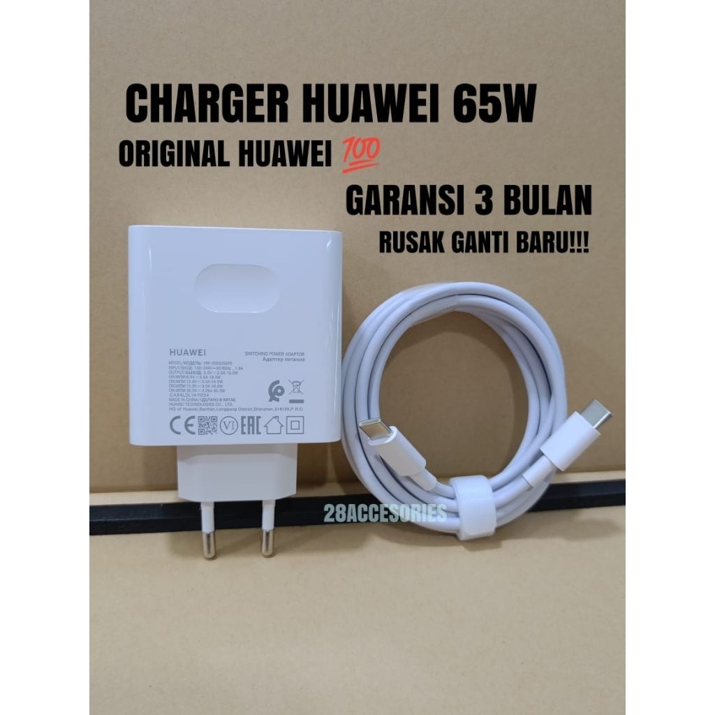 Jual Charger Huawei 65W USB C Adaptor 65 Watt Kabel c to c Model HW ...