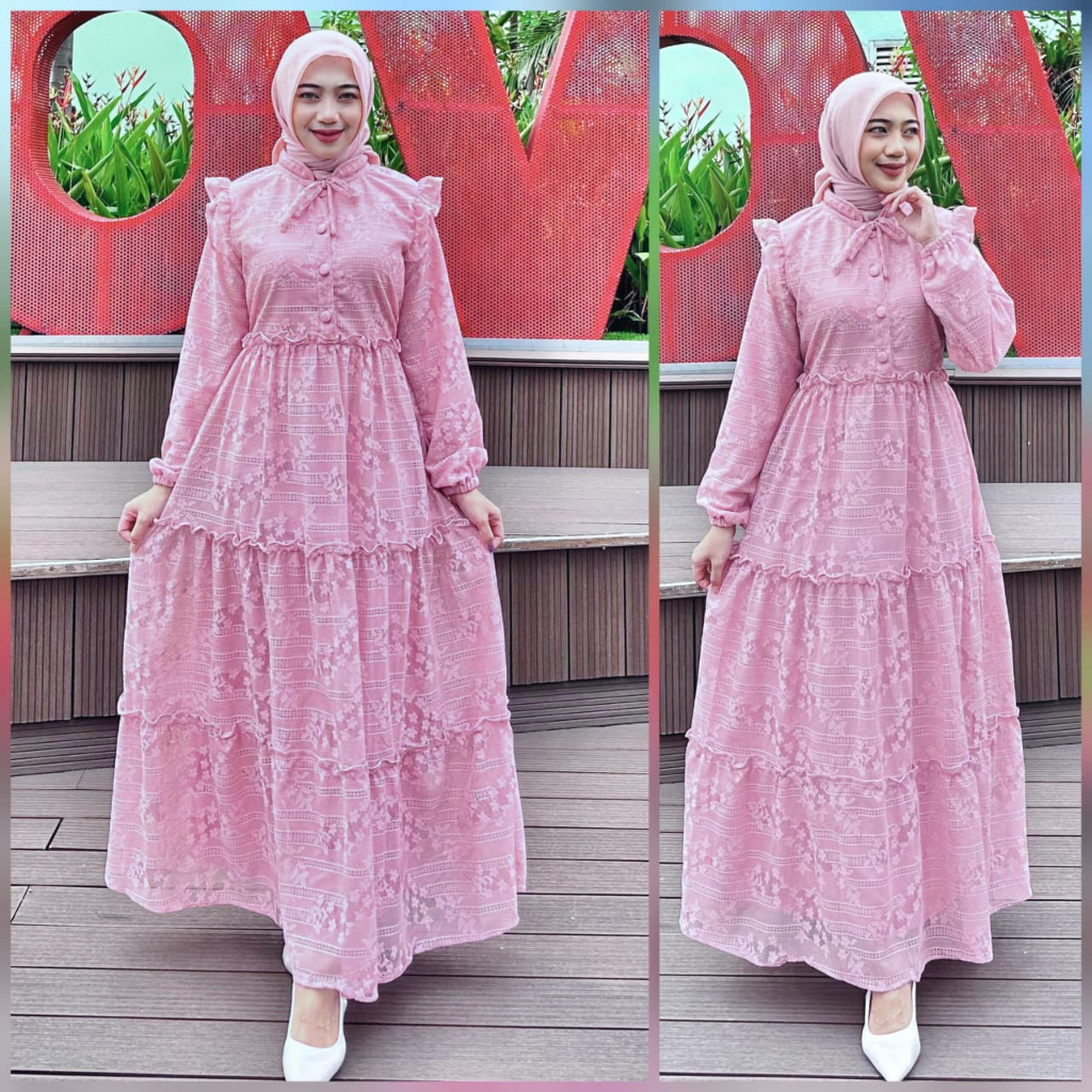 New By Felicio Gamis Revina Full Brukat Premium Busui Friendly Maxi Dress Mewah Kondangan Lebaran Remaja dewasa Terbaru