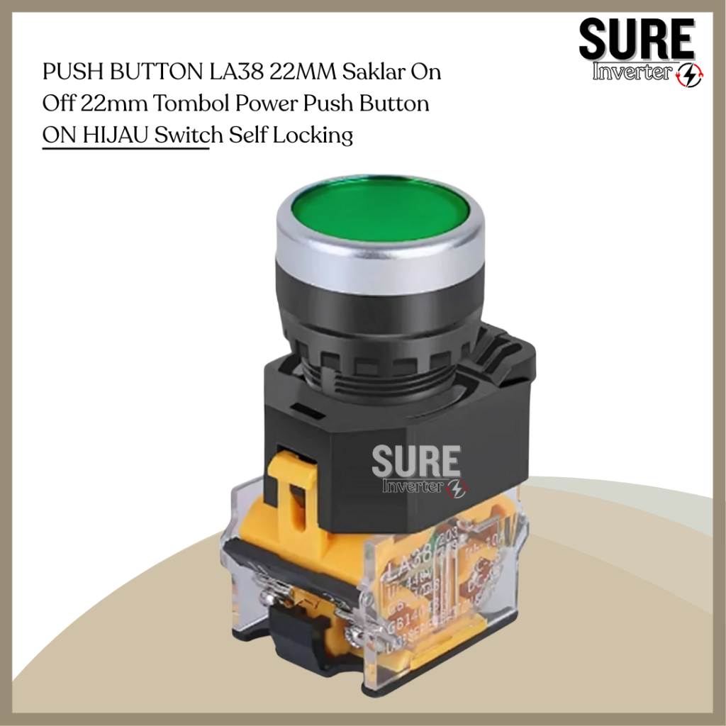 Jual Push Button Flat 22mm Self-Reset/Retur LA38 22MM Saklar On Off ...