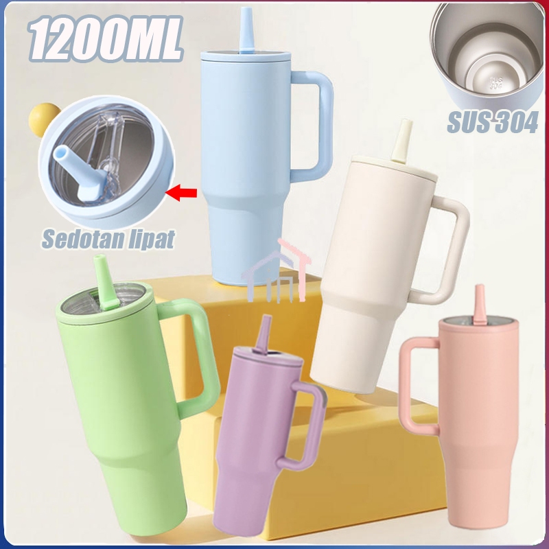 Jual [COD]Tumbler stainless jumbo 1200ml Sedotan Botol Minum Aesthetic ...