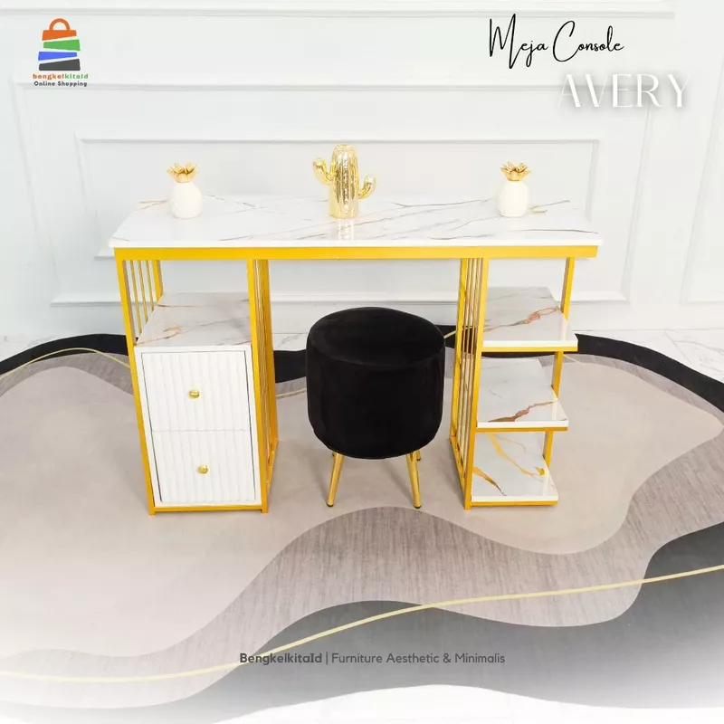 Meja Nail Art Aesthetic Meja Console Minimalis - MEJA AVERY - Salon Mewah Multiplek Marmer