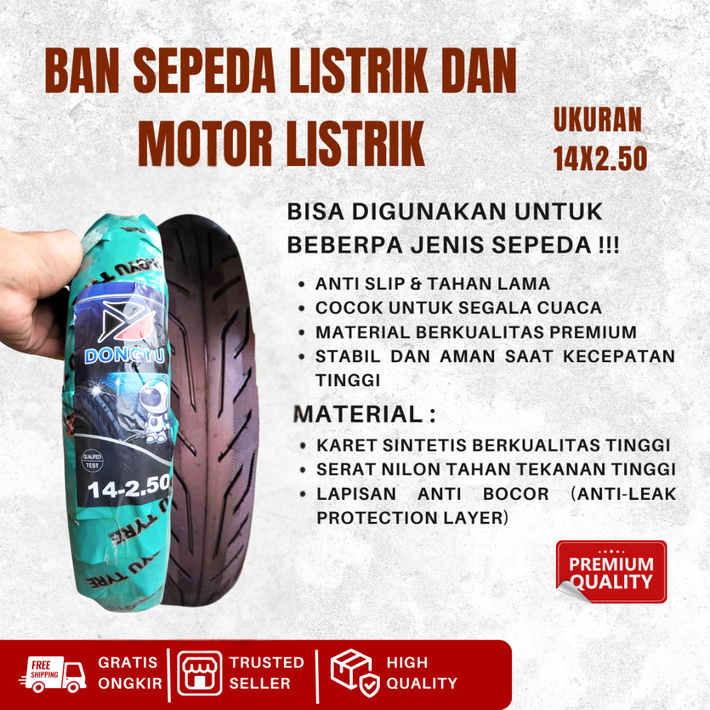 Jual Ban Luar Untuk Sepeda Motor Listrik 14x2.50 Tubeless | High