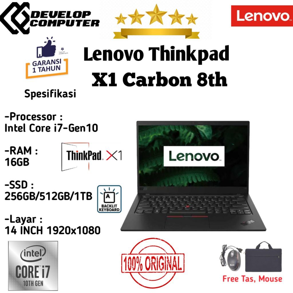laptop lenovo thinkpad X1 Carbon 5th/6th/7th Core i5/i7 Ram 8GB MULUS  BERGARANSI TAHUN
