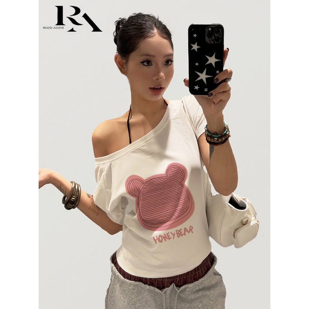 Jual RIOD AOER Atasan wanita terbaru Amerika Y2K motif beruang merah ...