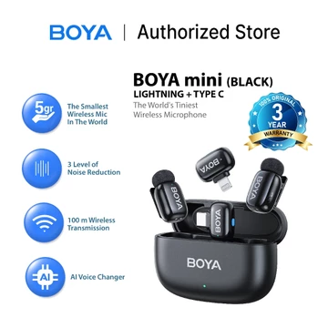 Boya Mini Mikrofon Klip On Wireless Microphone Port Lightning USB Tipe C For Smartphone Android