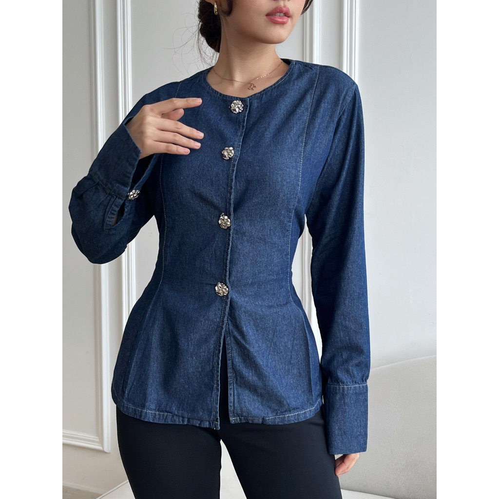 Jual MINA - Mare Denim Top - Peplum Denim Blouse Baju Atasan Wanita ...
