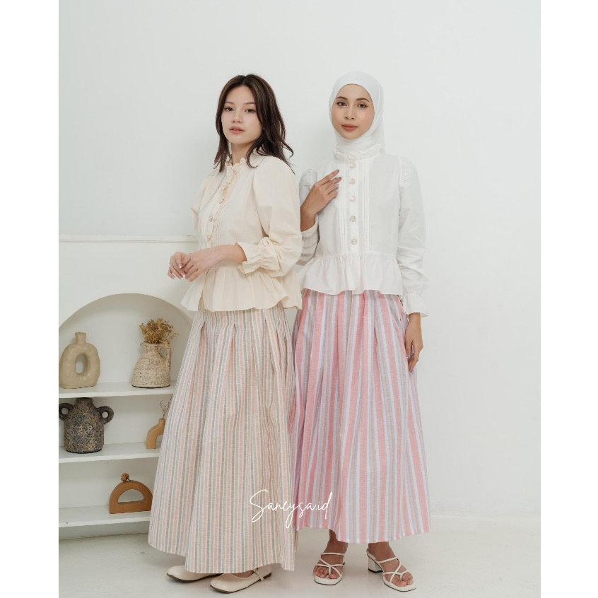 Jual Cala Skirt - Rok Motif Garis - Rok Stripe Korea Lucu - Rok Linen ...