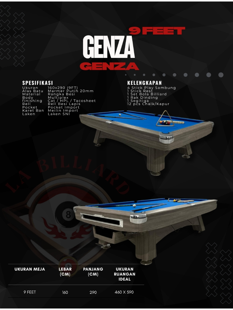 Jual MEJA BILLIARD 9 FEET GENZA Modern Serat Kayu Full Set Komplit ...