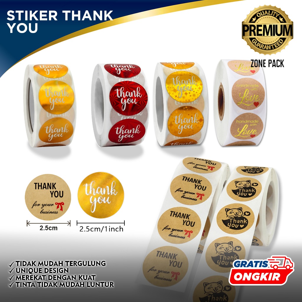 Jual 1 roll (500 pcs) Stiker Label Tulisan Thank You For Your Order ...