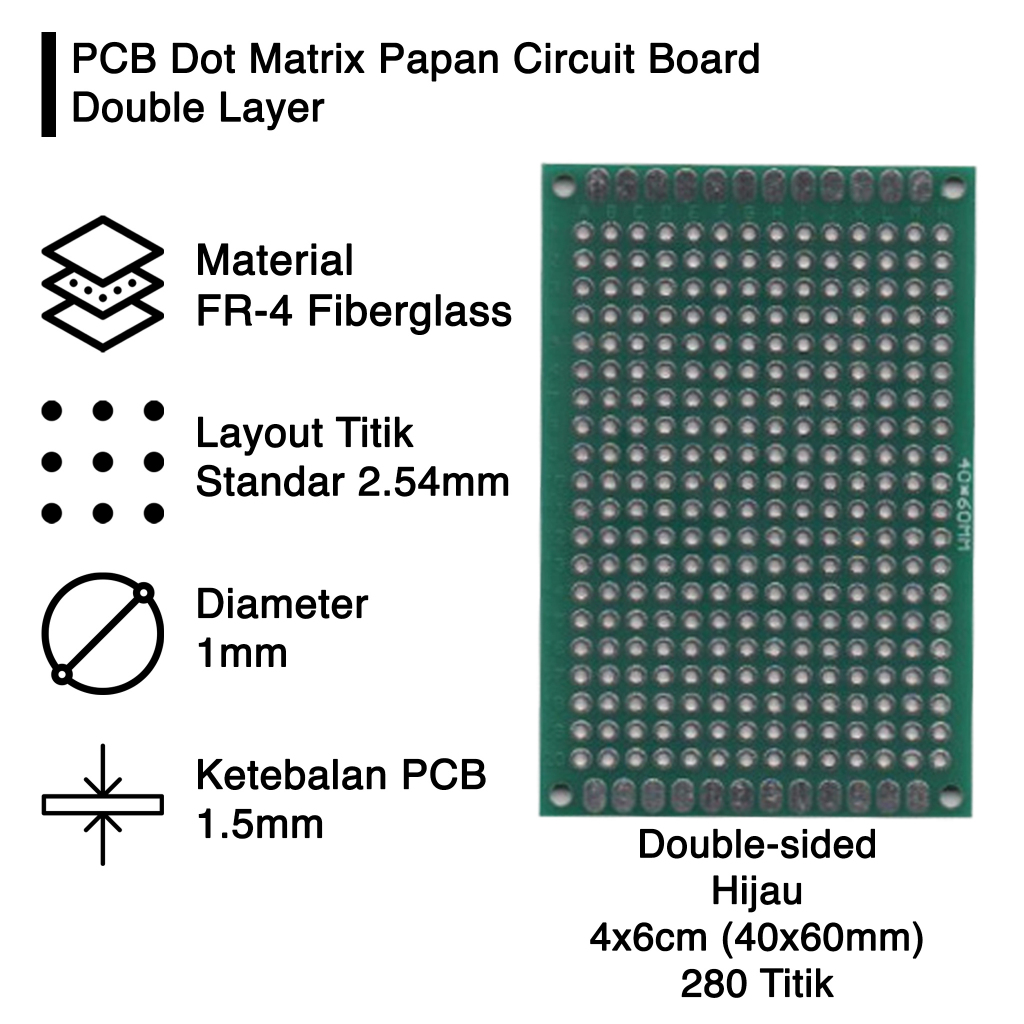 Jual PCB Dot Matrix 4x6 CM Papan Circuit Board Lubang Single Double ...