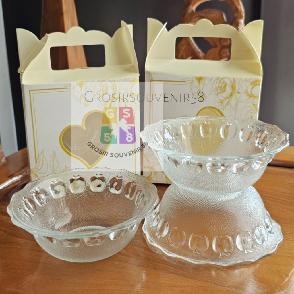 Jual ( isi 50pcs ) MANGKOK KACA MOTIF APEL ATAS BW-444F / AP100 KEMASAN ...