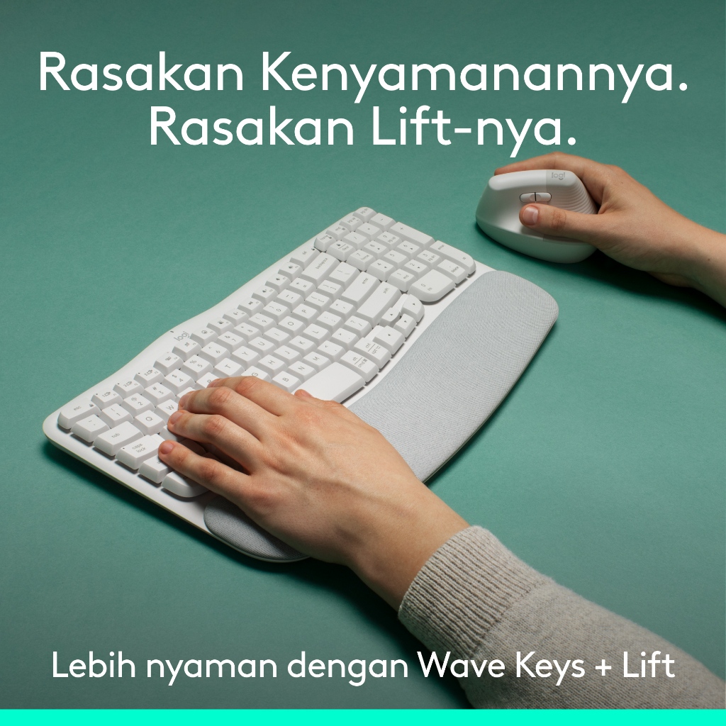 Logitech COMBO Wave Keys & Mouse Vertikal Lift Logitech - Keyboard dan Mouse Nirkabel Ergonomis - dengan Penyangga Telapak Tangan Empuk, Easy-Switch,  (3)