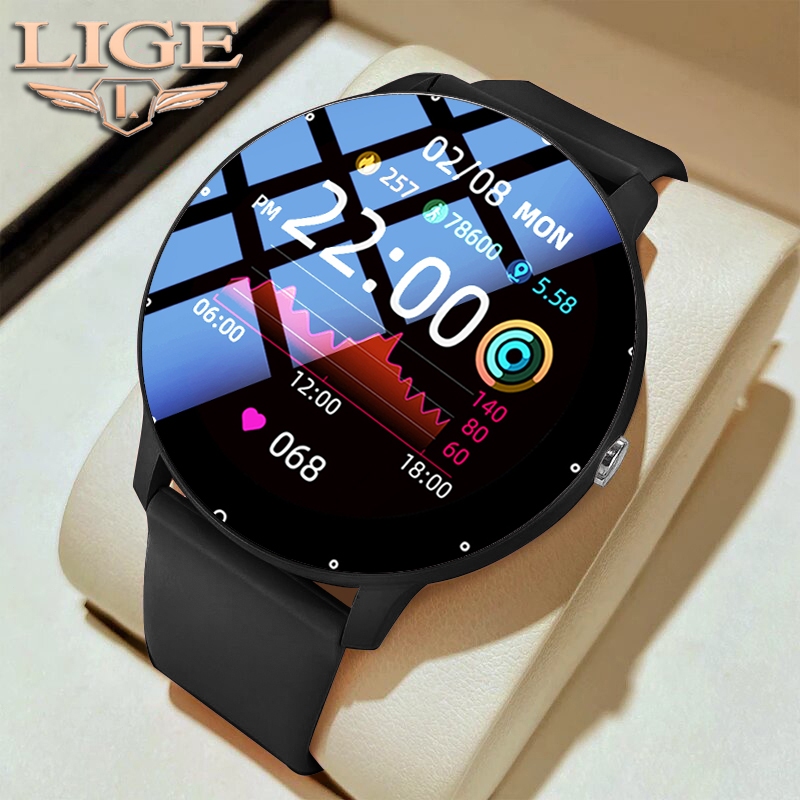 LIGE Smartwatch Jam Tangan Pintar Pelacak Kebugaran Tahan Air Layar Sentuh  Penuh Detak Jantung Multifungsi Jam Tangan Casual Pria Tipis