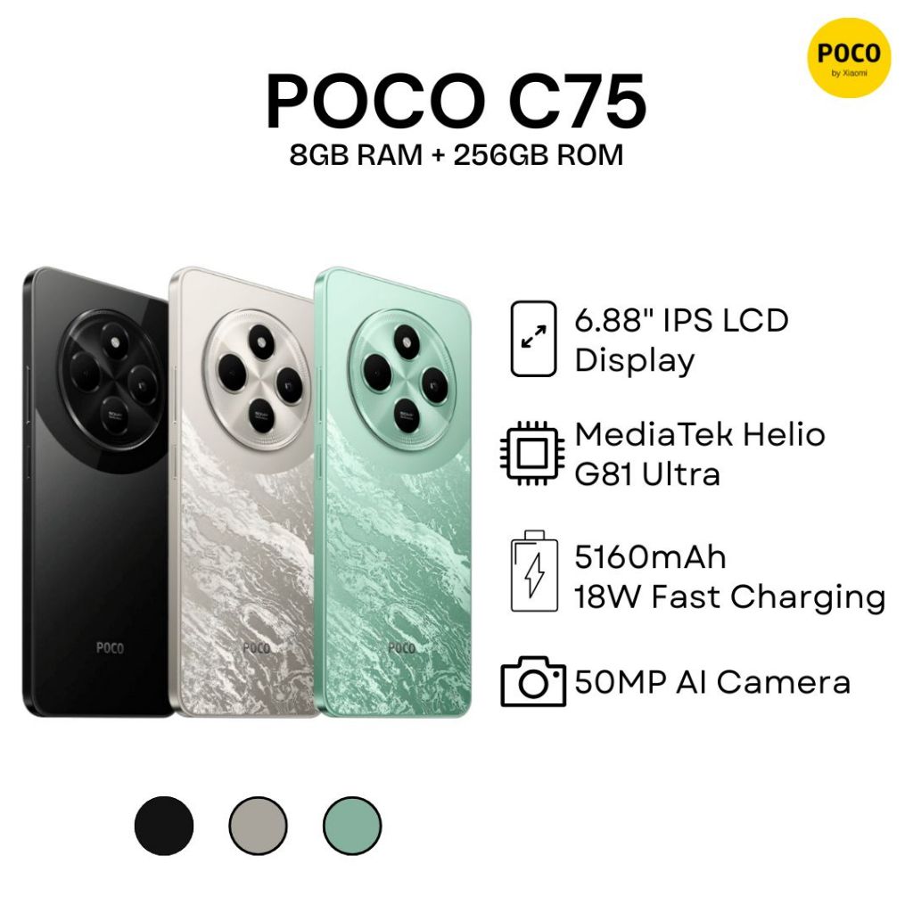 Jual Poco C75 5G SmartPhone 8GB + 256GB 50MP AI Triple Camera Smooth 6. ...