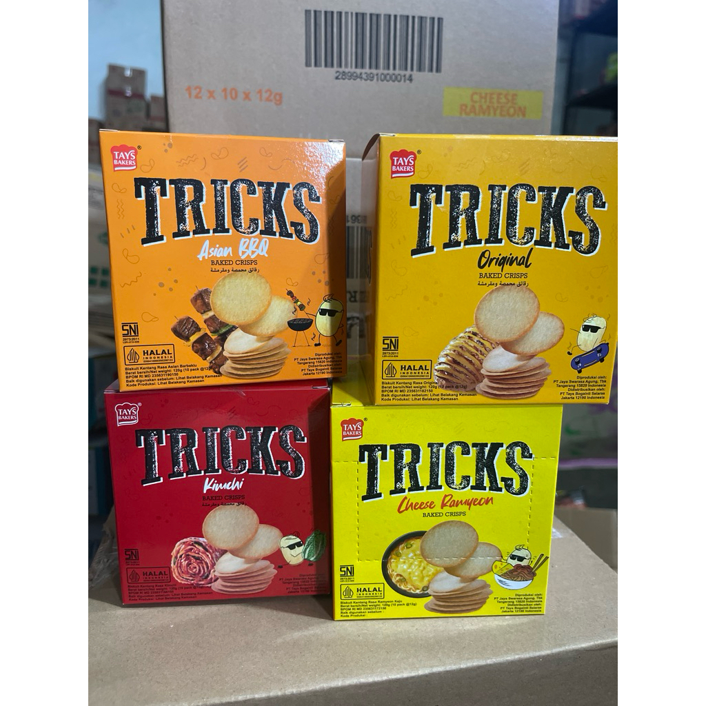 Jual Tricks Biskuit kentang Baked crisps original/kimchi/keju/bbq 1box ...