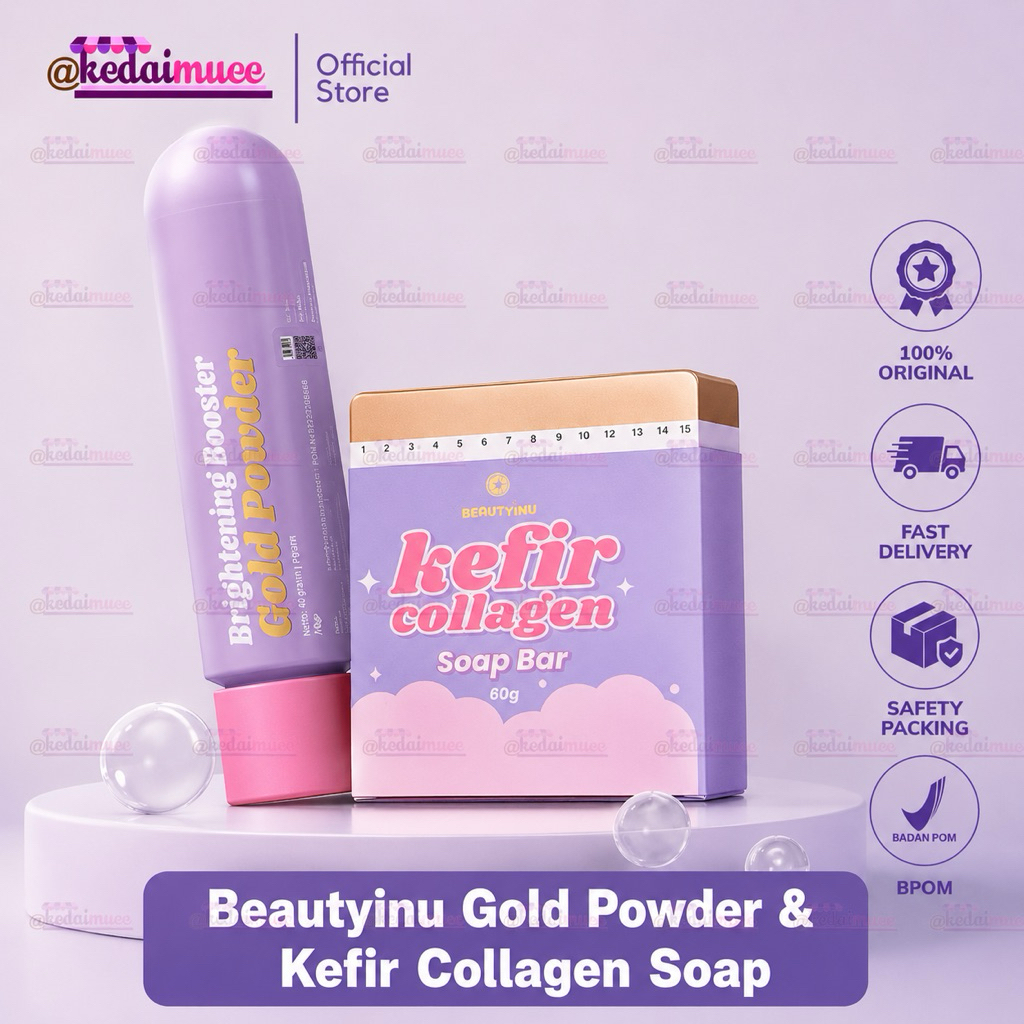 READY‼️SABUN KEFIR COLLAGEN SOAP BAR BY BEAUTYINU & BRIGHTENING BOOSTER GOLD POWDER | SABUN PEMUTIH VIRAL