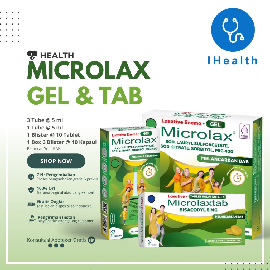 Microlax All Varian Tablet - 1 Blister @10 Tablet / Microlax Herbal - 3 Blister @10 Kapsul / Microlax Gel - Tube 5 ml - Pelancar Sulit BAB, Sembelit, Pencahar