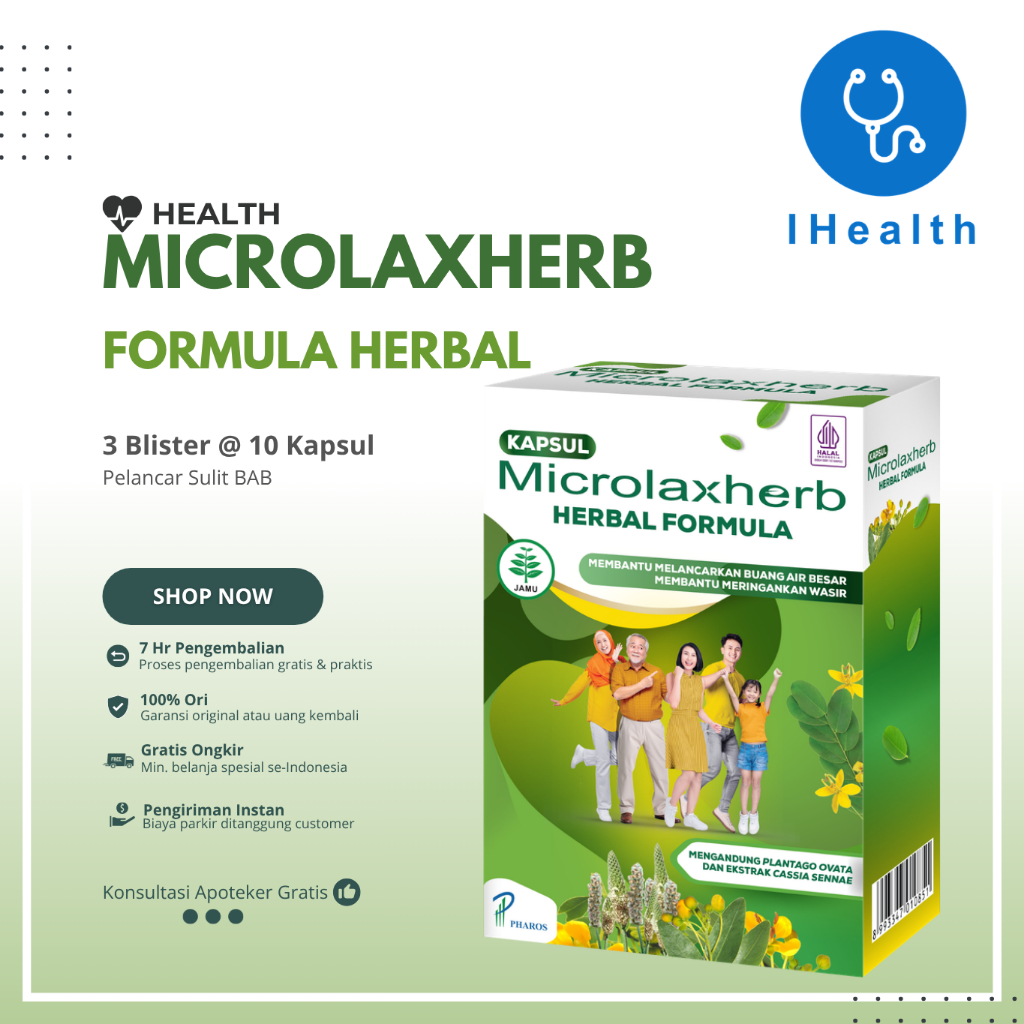 (Sedian KAPSUL bukan yang dimasukin seperti Tube Gel) Microlaxherb Kapsul Herbal Formula 1 Box 3 Blister @10 Kapsul / Pelancar Sulit BAB / Pencahar / Atasi Sembelit