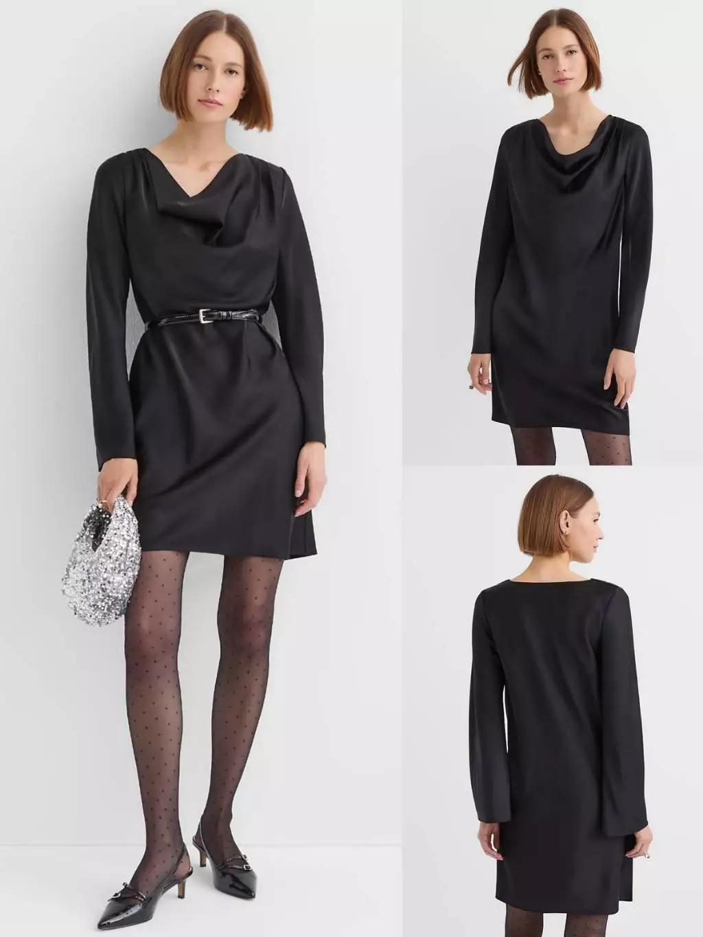 Mini Dress Lengan Panjang Wanita LFT Satin Cowl Neck Mini Dress - 2776